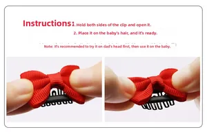 Détail du mécanisme de fermeture d'une barrette à nœud rouge pour petites filles