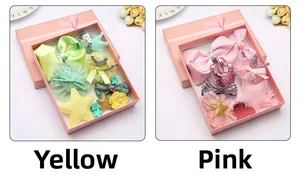 Coffret d'accessoires cheveux pour filles avec nœuds et couronnes roses et jaunes