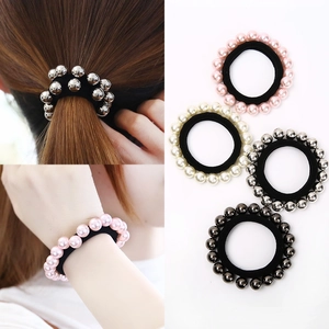 Élastiques à Cheveux en Künstliche Perles Artificielles Faits à la Main Style Coréen Cordes à Cheveux Noires Élégantes pour Femmes Filles
