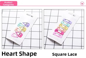 Macro detail of heart and wavy rectangle hair clips in pastel macaron colors