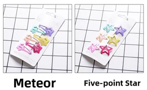 Macro detail of Shooting Star and Five-pointed Star matte colorful metal hair clips