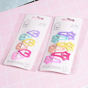 Macaron color metal hair clip set with heart and star cutout designs for girls