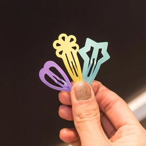 Cute macaron color BB hair clips set with heart, flower, and star shapes for girls