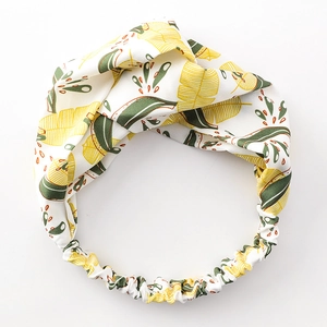 Tropical Banana Leaf Print Headband Wide Elastic Fabric Cross Knot Hair Band Rabbit Ear Bow Hair Hoop For Women Summer