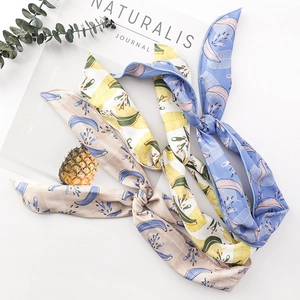Tropical banana leaf print headband set in light blue, beige and yellow with dot patterns