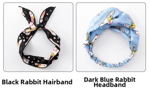 Detailansicht der Harajuku Kaninchen Stirnbänder aus elastischem Stoff in Blau und Schwarz