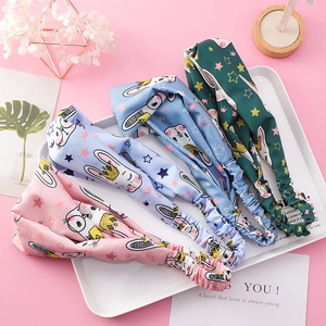 Süße Cartoon Hase Hund Drucken Gedrehtes Stirnband Weichem Satin Stoff Elastische Haarband Für Damen Mädchen Gesicht Waschen Haarschmuck