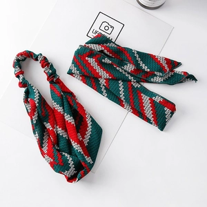 Korean Sweet Red Green Zigzag Pattern Twisted Headband Bunny Ear Hair Tie Fabric Elastic Hair Accessories Women Christmas