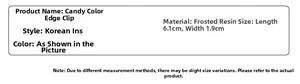 Detailed size chart for candy colored frosted resin hair clip showing 6.1cm by 1.9cm dimensions