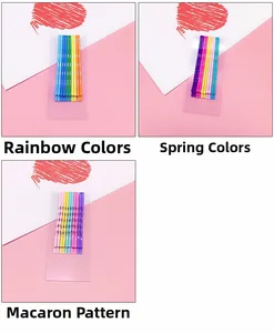 Trois jeux de barrettes colorées comprenant des modèles arc-en-ciel et torsadés mats