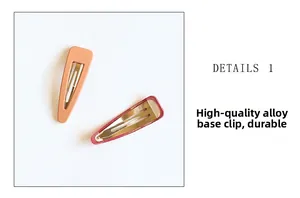 Detail showing high-quality alloy bottom clips on orange and rose red matte hairpins