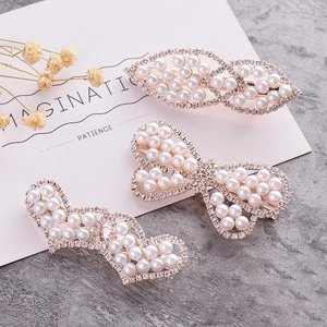 Elegant Bow Flower Heart Faux Artificial Pearl Rhinestone Hair Clips For Women Alloy Metal Duckbill Side Clips Fashion Hair Accessories