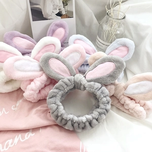 Cute Rabbit Ears Hair Band Soft Coral Fleece Elastic Headband For Washing Face Makeup Spa Shower Hair Accessories For Women