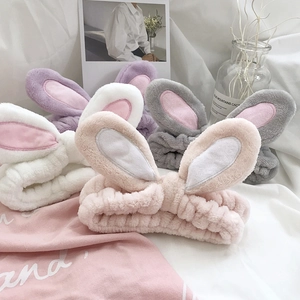 Cute bunny ear coral fleece headbands for washing face, available in multiple pastel colors
