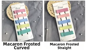 Detail of matte macaron hair clips in curved and straight styles on white cards