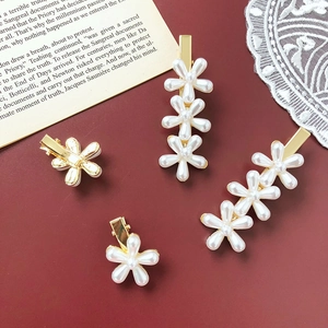 French vintage style mini pearl flower hair clips set with gold plated metal for women