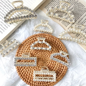 Elegant gold alloy hair claws set with faux pearls and rhinestones in various shapes