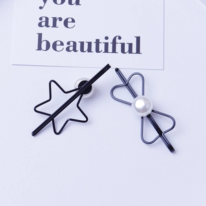 Barrettes à cheveux élégantes en métal noir style coréen avec perles en forme d'étoile et cœur