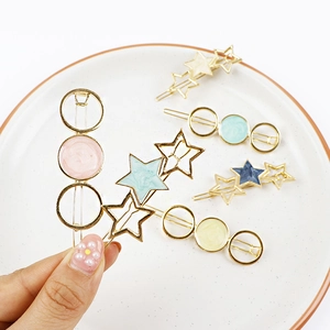 Korean Style Chic Star Round Metal Hair Clips Geometric Alloy Gold Barrette Sweet Macaron Color Bangs Clips For Women Jewelry