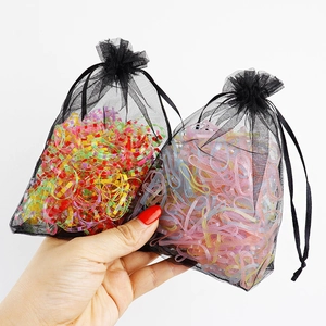Colorful elastic hair ties in black organza bags, high elasticity candy colors for girls