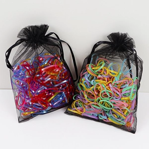 Colorful elastic hair ties in two black mesh pouches for kids and girls hair styling