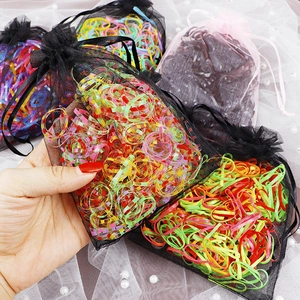 Colorful elastic hair ties set in organza drawstring pouch for girls and women