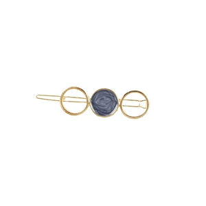 Minimalist gold alloy hair clip with three rings and grey marble texture inlay