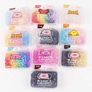 Colorful kids hair elastics set in boxes with cartoon patterns and high elasticity