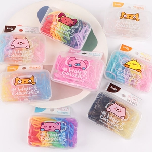 Colorful kids hair elastics in a cute cartoon animal box with super elasticity
