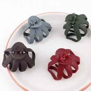 Matte finish large hair claws in grey, green, brown and red on white ceramic plate