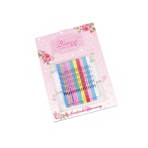 Colorful metal wave hair clips set with 12 vibrant colors on pink floral card