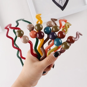Damen Wellenförmiges Rutschfestes Stirnband Koreanischer Stil Schlank Kunststoff Harz Haarband Mit Runden Perlen Haarschmuck Für Den Alltag
