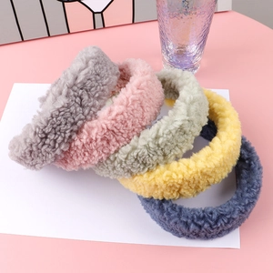 Fleece wide headband set in gray, pink, and mint green colors for autumn and winter style