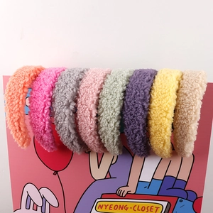Detailed set of thick plush lamb wool headbands in 8 vibrant candy colors for winter