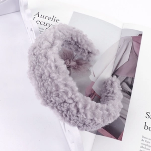 Detailed macro view of the lavender lamb velvet headband with soft fuzzy plush texture