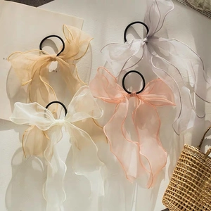 French Organza Bow Streamer Hair Tie Elegant Large Butterfly Hair Rope Fairy Tulle Ponytail Holder For Women Sweet Hair Accessories