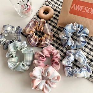 Vintage Plaid Scrunchies Elastic Hair Ties French Checkered Ponytail Holder Sweet Hair Accessories For Women Teenagers