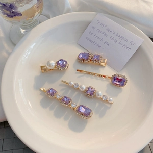 5-piece vintage purple rhinestone and pearl hair clip set for women hair styling