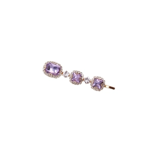 Vintage purple crystal and pearl hair clip with rhinestones in golden metal finish
