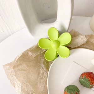 Detail der lindgrünen Blumen-Haarklammer mit 3D-Finish aus mattem Harzmaterial