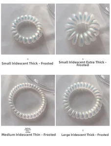 Four grid view of spiral hair ties in various sizes from small thick to large thick versions