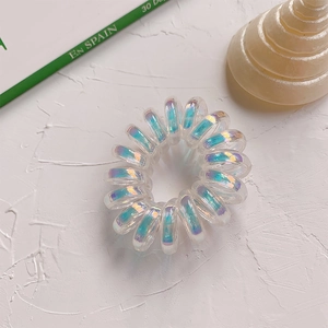 Élastique à cheveux spirale translucide irisé avec finition nacrée et haute élasticité