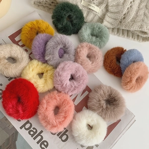 Plush Hair Scrunchies Soft Faux Fur Elastic Hair Band For Women Girls Candy Colors Sweet Korean Style Winter Headwear Accessories