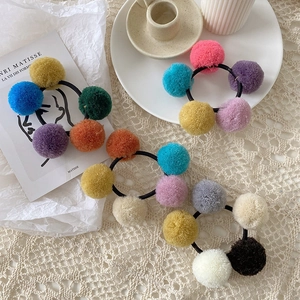 Colorful Plush Pom Pom Hair Ties For Women Girls Elastic Hair Bands Sweet Macaron Color Furry Ball Scrunchies Hair Accessories Gift