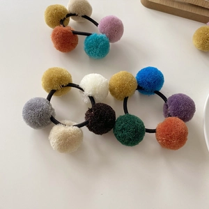 Colorful pom-pom hair ties with high elastic black rubber bands for girls hair styling
