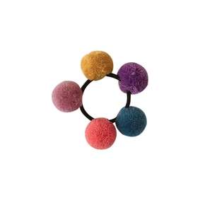Colorful plush ball hair tie with high elastic band for girls' autumn winter styling