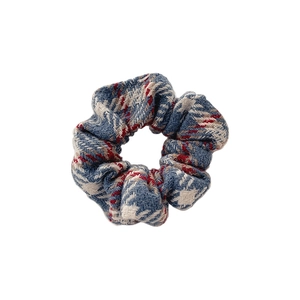 Classic blue and red plaid plush scrunchie with high elasticity for ponytails
