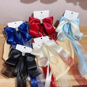 Pince à Cheveux Élégante en Satin avec Nœud et Long Ruban Gland Künstliche Perle d'Imitation Strass pour Femme Mariage Fête Accessoires