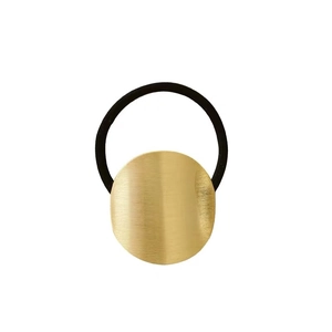 Élastique à cheveux noir minimaliste avec décoration circulaire en métal doré brossé