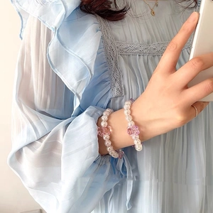 Anneau à Cheveux en Cristal Artificiel Ours Perles Doux Élastique pour Cheveux Bracelet en Perles Polyvalent pour Femme Mode